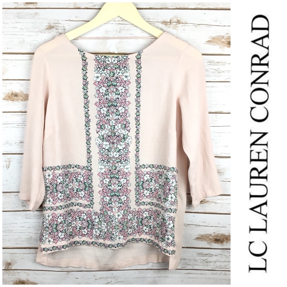 LC Lauren Conrad Pale Pink Floral Blouse